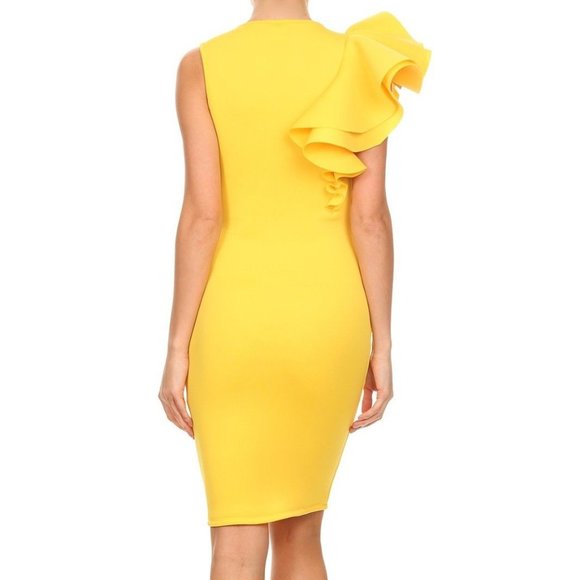 LA Fatima Woman Yellow Sleeveless Midi Party Dress - Picture 4 of 5